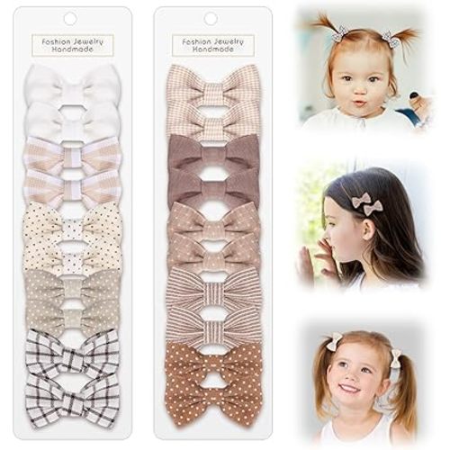 10 Pairs Bows for Baby Girls, Baby Hair Clips Set for Infant Fine Hair, Cotton Bow Hair Clips, Fully Lined Non Slip Alligator Clip without Damaging Hair, Hair Accessories for Girls, Toddler