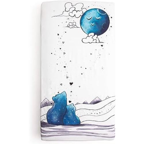 JumpOff Jo - Waterproof Baby Crib Sheet - Super Soft Breathable Minky Fabric, TPU Stain Protector, Baby Crib Sheet for Standard Crib Mattresses and Toddler Beds, 28"x52" - Mama Bear Blue