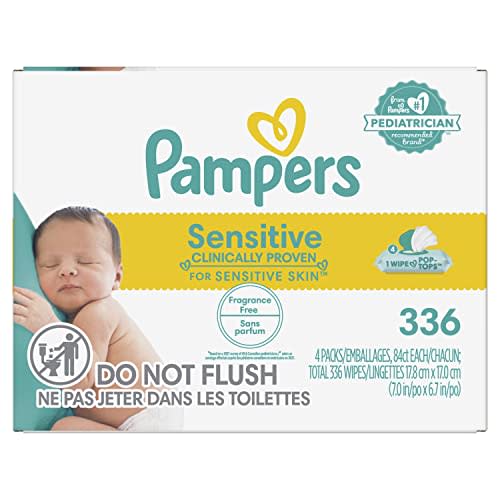 Choose your count - Baby Wipes, Pampers Sensitive Water Based Baby Diaper Wipes, Hypoallergenic and Unscented, 6 Pop-Top Packs, 336 Total Wipes (Packaging May Vary)