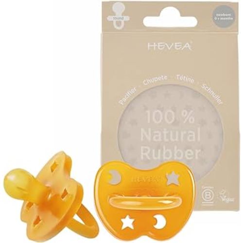 HEVEA Natural Rubber Pacifier Round Newborn 0+ Months – Hygienic One Piece Design for Newborns to Toddlers, BPA-Free, Soft & Durable – 2-Pack (Natural)