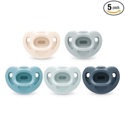 NUK 100% Silicone Comfy Orthodontic Pacifiers, 0-6 Months, Blue Fashion, Timeless Collection, 5 Count