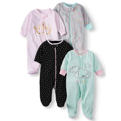 Gerber Baby Girl Organic Cotton Sleep 'N Play, 4-Pack