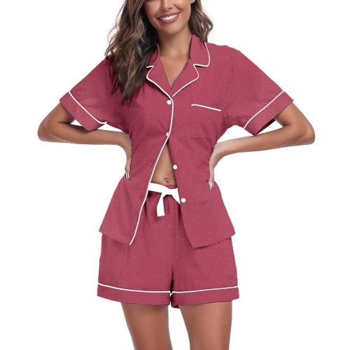 COLORFULLEAF Womens 100% Cotton Pajamas Set Short Sleeve Sleepwear Button Down Pjs Soft 2 Piece Lounge Set with Pockets S-XXL