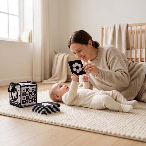 High-Contrast Baby Cards & Cloth Book – Newborn Visual Set – Montesstorytime