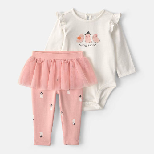 Baby Girl 2-Piece 'Mommy's Little Boo' Halloween Long-Sleeve Bodysuit & Pant Set - Cream/Pink | Carter’s Oshkosh Canada