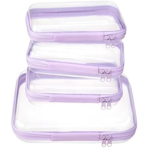 Clear Zipper Pouches,Hard Shell Zipper Case, Toiletry Bag for Travel, CLear Diaper Bag, Toiletry Pouch, Travel Organizer, Clear Cosmetic Bag,Toy Storage Bins, Lavender, M+3S, M+3s