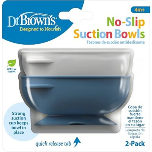 Dr. Brown's No-Slip Suction Bowls, Blue & Gray, 2-Pack