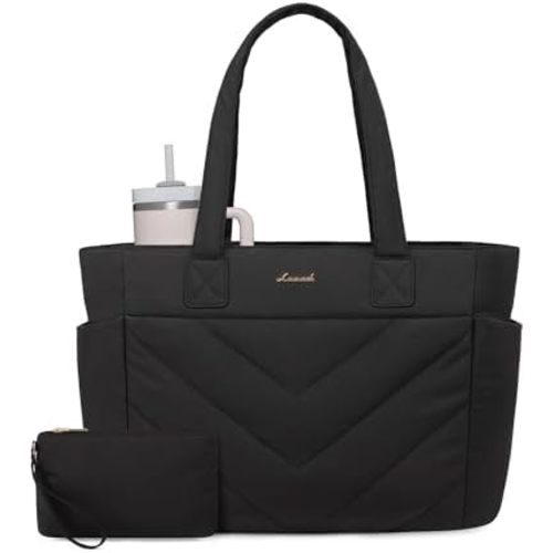 LOVEVOOK Tote Bag for Women, Puffer Work Travel Handbag with Zipper for Teacher Nurse, Quilted Cute Laptop Shoulder Gym Bag