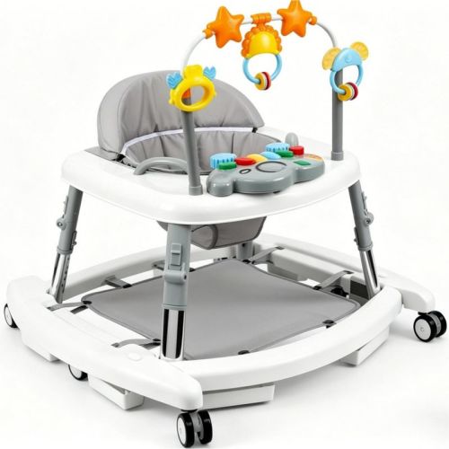 Kmaier 5-in-1 Music and Lights Baby Walker Foldable with 5 Adjustable Heights,White