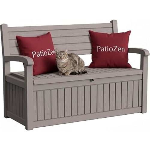 PatioZen 80 Gallon Outdoor Storage Bench, Grey Stripe