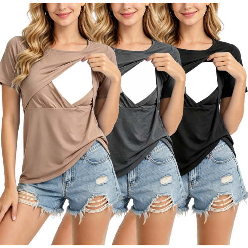 Women's Maternity Nursing Tops Clothes Breastfeeding T-Shirts 3-Pack