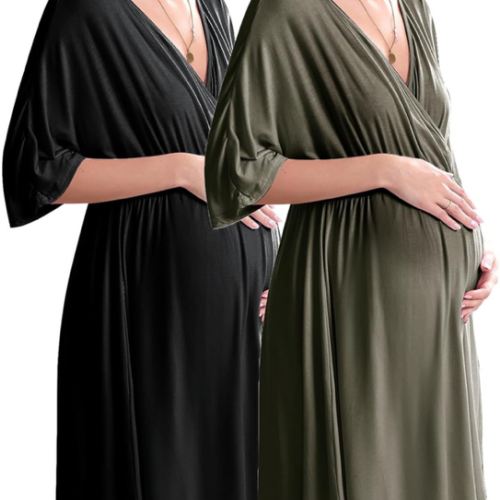 Ekouaer 3 in 1 Labor/Delivery/Hospital Gown 2 Pack Maternity Dress Nursing Nightgown Sleepwear