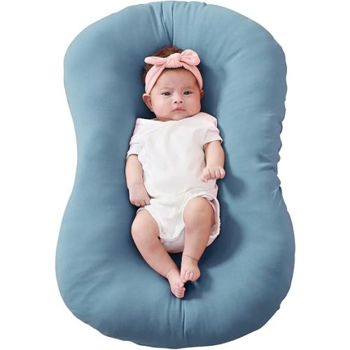 FUNUPUP Rayon Derived from Bamboo Baby Lounger Cover Compatible with Snuggle Me Lounger, Infant Lounger Pillow Cover for Newborn, Removable Elastic Newborn Lounger Cover,Cover Only,Blue