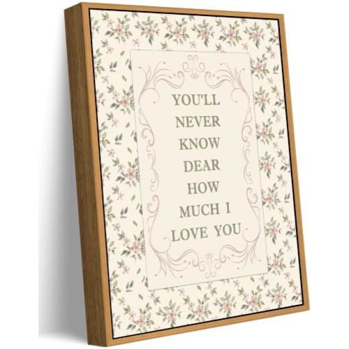 Floating Framed Boho Cute Nursery Canvas Wall Art, You'll Never Know Dear How Much I Love You Quote Painting Picture Wall Decor, Vintage Pink Wildflower Poster Print Artwork for Girl Room, 8x10 inch