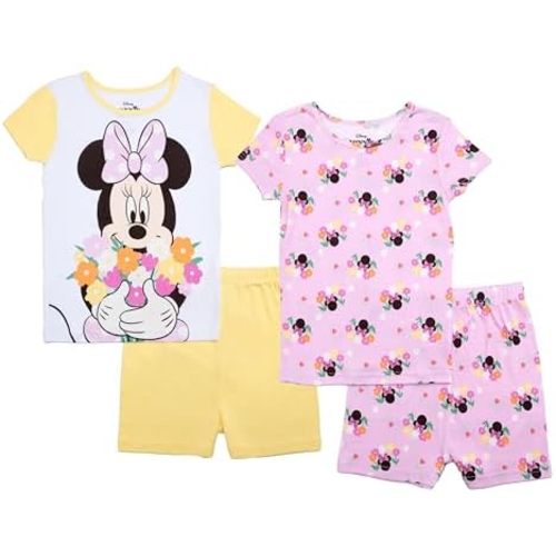 Disney Girls' 4-Piece Snug-fit Cotton Pajama Set, Soft & Cute for Kids