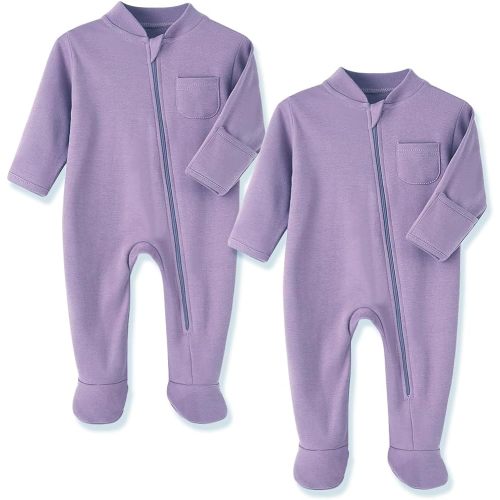 Eleven's Kingdom Baby Kids Sleep and Play,Baby Cotton Pajamas with Mitten Cuffs, 2 Way Zipper Footed Sleeper 0-12 Month