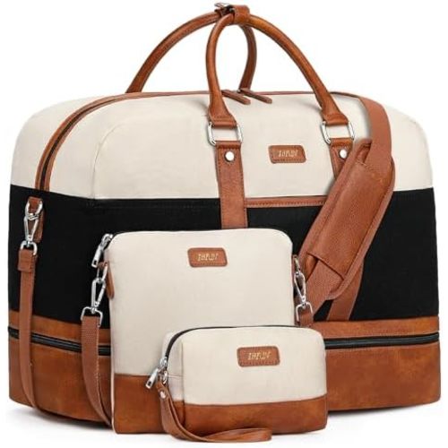 IBFUN Weekender Bags for Women, 3PCS 21" Large Travel Duffle Carry on with Crossbody Bag & Toiletry Bag, Water-Resistant Shoe Compartment, Trolley Sleeve, for Business Weekend Overnight Trips