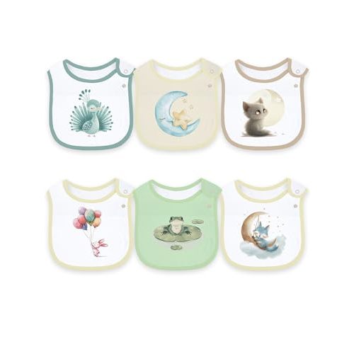Maiwa 6 Pack Cotton Baby Bibs for Girls Boys with Waterproof layer for Drooling Eating teething with Snaps