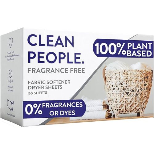 The Clean People Fabric Softener Sheets - Dryer Sheets - Softens & Removes Static Cling - Vegan Laundry Softener, Fragrance Free - Unscented, 160Pack