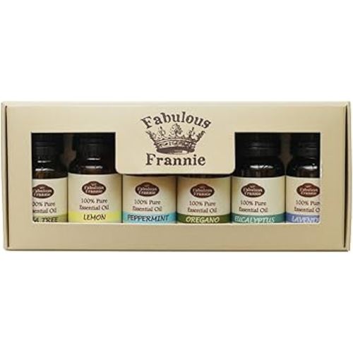 Fabulous Frannie 100% Pure Essential Oil First Aid Set - Eucalyptus, Lavender, Lemon, Oregano, Peppermint, Tea Tree - Great for Aromatherapy