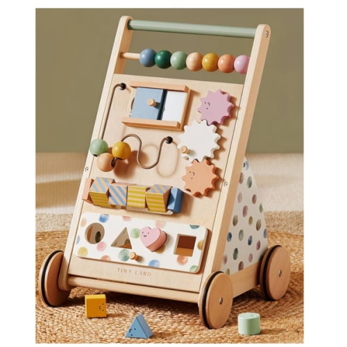 Tiny Land Wooden Baby Walker, Adjustable Speed Baby Push Walker for Boys and Girls, Montessori Activity Center Push Toy for Kids' Development, Ideal Christmas Gift for Toddlers (Morandi)