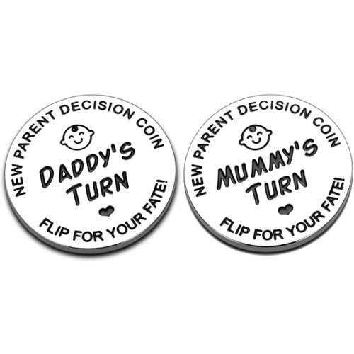 New Baby Gift for Parent Mom Daddy Funny Decision Coin for Women Men Pregnancy Mothers for First Time Moms Dads Mummy to Be Christmas Birthday Present Double-Sided (Silver)