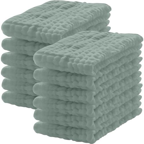 12 Pack Muslin Burp Cloths 100% Cotton Muslin Cloths Large 20''x10'' Extra Soft and Absorbent Baby Burping Cloth - Green