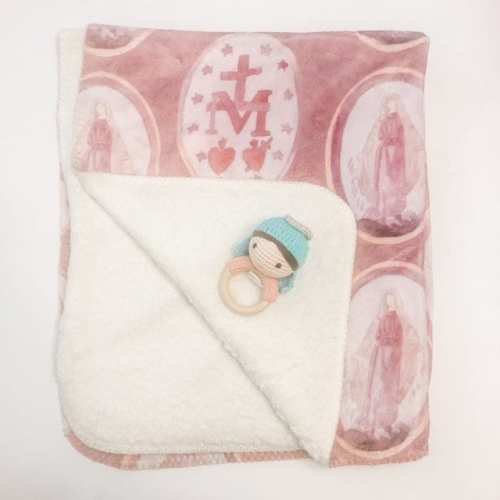 Catholic Baby Blanket  Mary Blanket  Baptism Blanket  Catholic Birthday Gift Miraculous Medal Sherpa Blanket Catholic Rattle Set