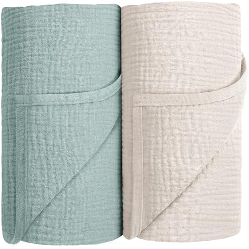 Susurration Muslin Swaddle Blanket Baby,100% Cotton Baby Receiving Blanket Soft Thin Swaddle Blanket for Unisex Newborn 40x40in 2Pack (Light Green)