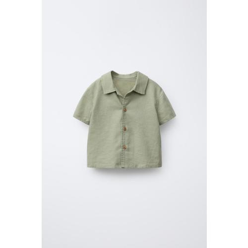 SHIRT WITH LINEN AND COTTON - Khaki | ZARA United States