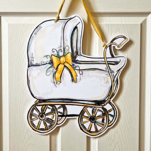 Door Hanger - Baby Carriage Yellow