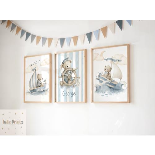 Boys Nursery Prints, Baby Boy Wall Art, Nautical Theme Nursery, Blue Nursery Decor, Nautical Nursery Print, Teddy Bear Nursery, Navy, Ocean