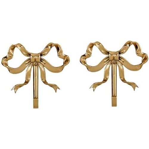 Bow Wall Hooks Brass (2 Pcs) Christmas Wall Decor Gold Hooks Door Hanger Towel Multi-Purpose Hooks for Hanging for Bathroom Living Room Kitchen Decor Christmas Birthday Gift (S)