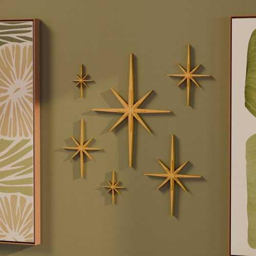 Mini Elongated Mid Century Modern Starbursts Wall Decor Set of 6 Indoor/Outdoor Atomic Art Retro Home Decor in Multiple Colors MCM Stars