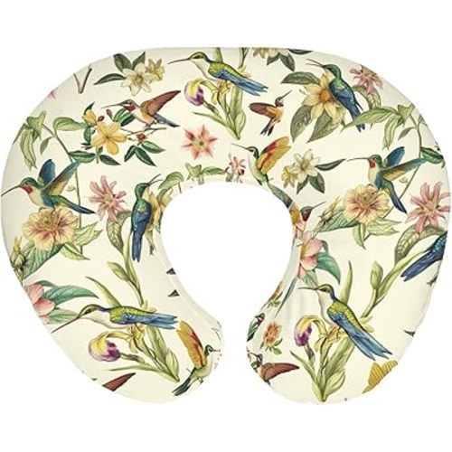 Vintage Hummingbirds Tropical Floral Baby Nursing Pillow Covers for Boy Girl Spring Birds Nursing Slipcovers for Breastfeeding Pillows Forest Animals Flowers Soft Stretchy Cover for Newborn Infant