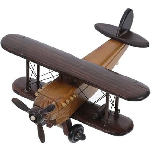 1Pc Vintage Wooden Airplane Model: Retro Airplane Ornament Rustic Wooden Aircraft Plane Decor for Home Office Nursery (Random Style)
