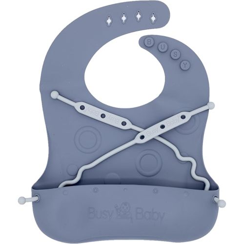 BUSY BABY Bungee Bib – Adjustable Silicone Bib with Pocket & Tether System for Mess-Free Meals with Babies & Toddlers