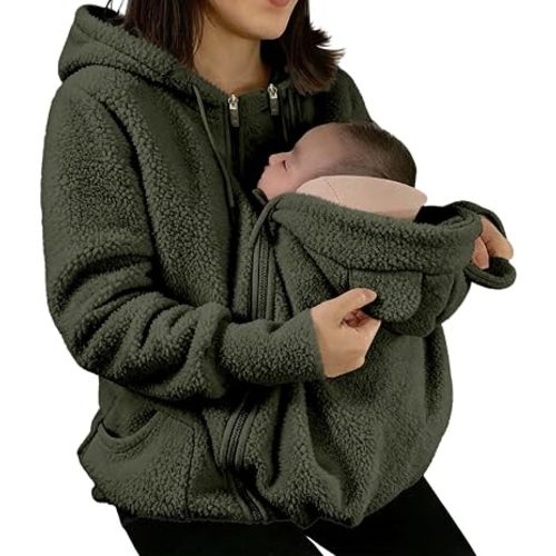Kangaroo Hoodie For Mom And Baby Sweatshirt With Baby Pouch Green