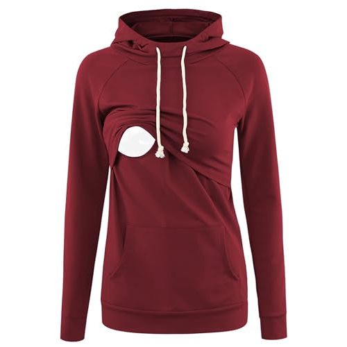Liu & Qu Womens Nursing Hoodie Top Sweatshirt Breastfeeding Shirts | Long Sleeve,Cotton Blend,Layered Breastfeeding Top with Pockets,Pullover for Breastfeeding,Casual Maternity Clothes