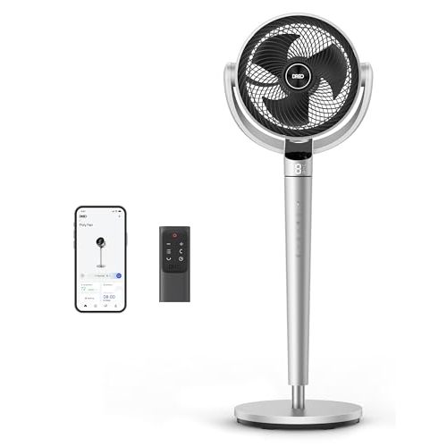 Dreo Smart Fan for Bedroom, 110ft Pedestal Fan with DC Motor, 150°+120° Omni-Directional Oscillation, Quiet Floor Fan with Smart Control, 9 Speeds, 6 Modes, 43'' Inches, 12H Timer, Wi-Fi/Voice/Alexa