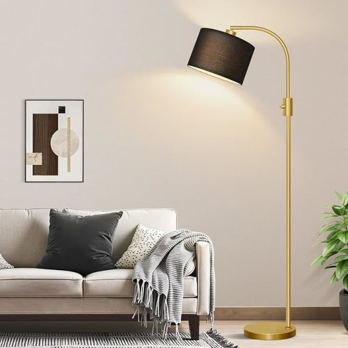 Nintiue Upgraded Modern Arc Dimmable Tall Standing Floor Lamp with Linen Shade, 1200 Lumens LED Bulb Included, for Living & Reading Room, Bedroom, Office & Nursery, Matte Brown