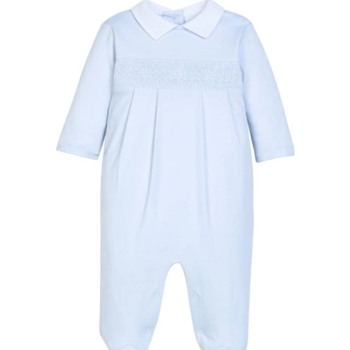 Welcome Home Smocked Footie - Pima Cotton Baby Boy Blue Footie – Little English