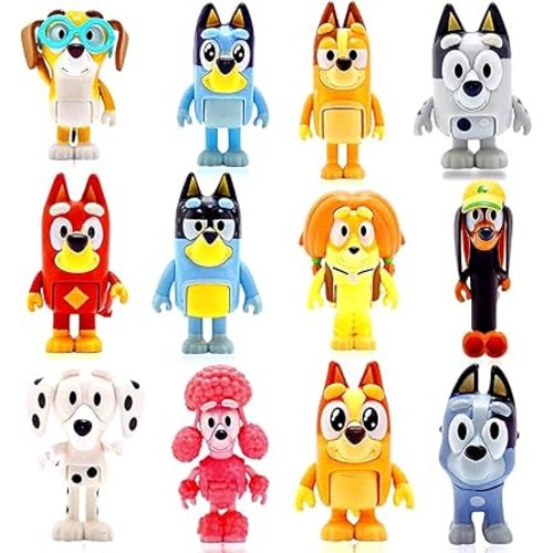 Bluеу Toys 12-Pack, Wolfs Action Figures Playset, Wolves Figurines Family and Friends Set, Cake Toppers 2-3.5 Inch