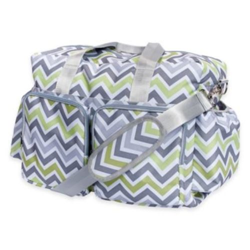 Trend Lab® Chevron Duffle Diaper Bag in Green/Grey - BLUE - DIAPER BAG