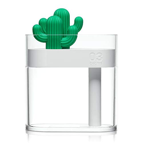 AmuseNd USB Cool Mist Humidifier with Night Light, Mini Size Cactus Humidifier for Bedroom Home Office Car with Timed auto Shutdown(Transparent)
