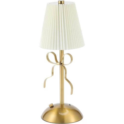 Gold Bow Lamp 3 Color Dimming Touch Control Bow Night Light with Fabric Shade 12 Inch Princess Lamps for Girls Bedroom