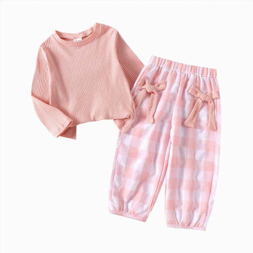 Xyant Baby Girl Clothes Toddler Girl Fall Winter Outfits Long Sleeve Knit Shirts Top Pants Toddler Baby Plaid Clothing (Pink,18-24 Months)