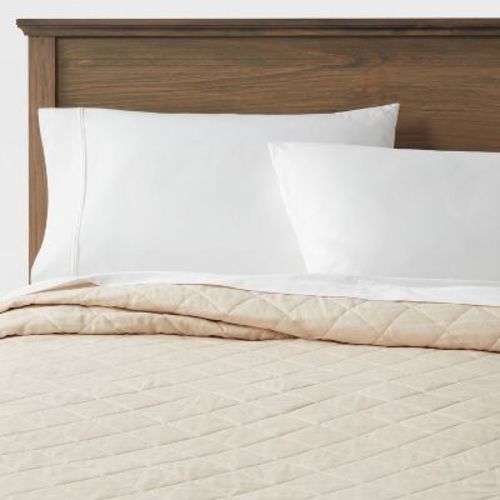 Full/Queen Diamond Stitch Cotton Linen Quilt Khaki - Threshold™: OEKO-TEX Certified, Midweight Coverlet