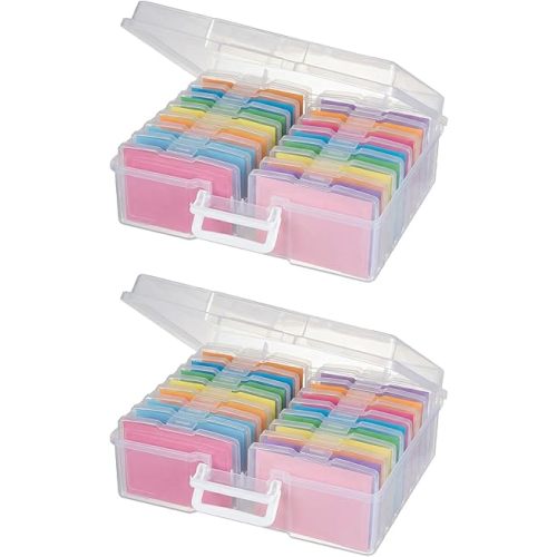 novelinks Transparent 4" x 6" Photo Organizers and Photo Storage Box with Handle, 16 Inner Photo Cases, Portable Picture Organizers & Photo Storage Containers (Clear 2Pack)