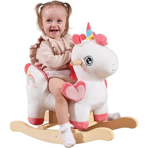 labebe Baby Rocking Horse with Seat Belt,Ride Unicorn Bouncer for Kid 6 Month -3 Years,Stuffed Animal Rocker,Riding Toy for Baby Girls, Nursery Birthday Gift